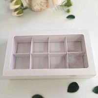 Коробка для 8 конфет с прозр.крышкой, белая 18*10*3,5см
